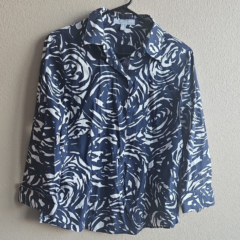 Foxcroft Navy and White Swirl Button-Down Shirt